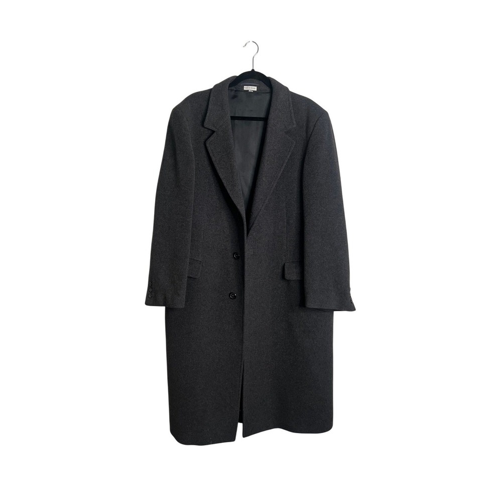 Vintage Charcoal Grey Wool cashmere‎ Overcoat Mens 42R  Long Trench Coat